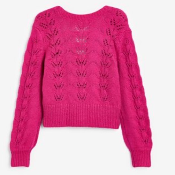 girls pink abercrombie & fitch knit cardigan sweater with embroided flowers - Picture 2 of 7